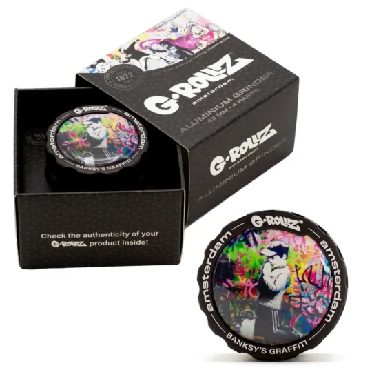 g rollz banksy graffiti praying boy 4part grinder 43mm