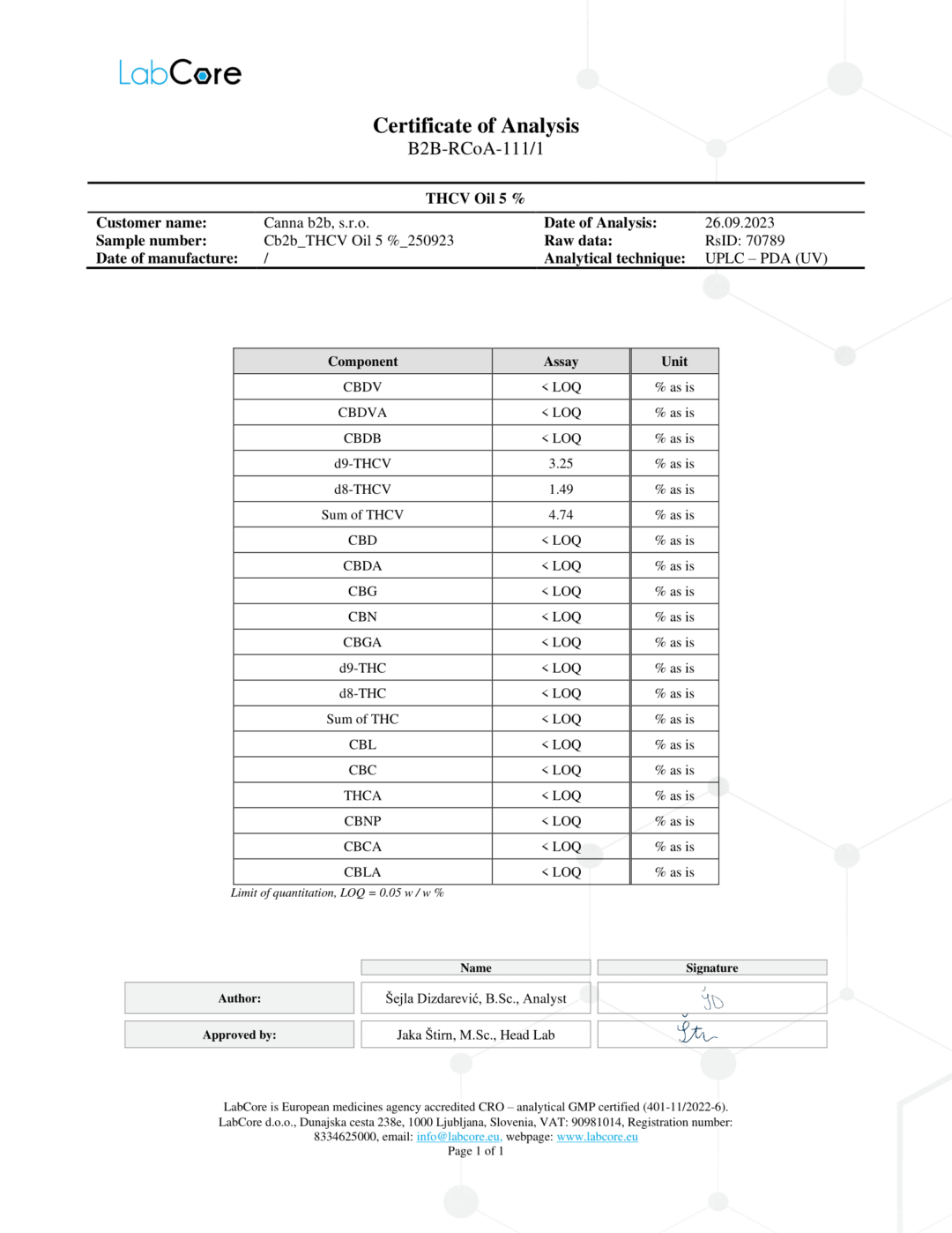 thcv olja 10ml coa